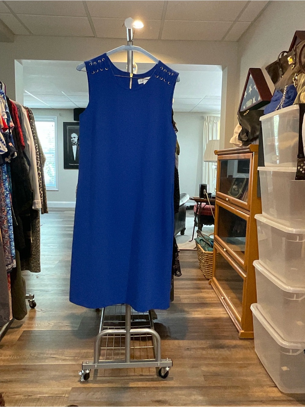 Neiman Marcus Sleeveless Shift Dress - Cobalt Blue